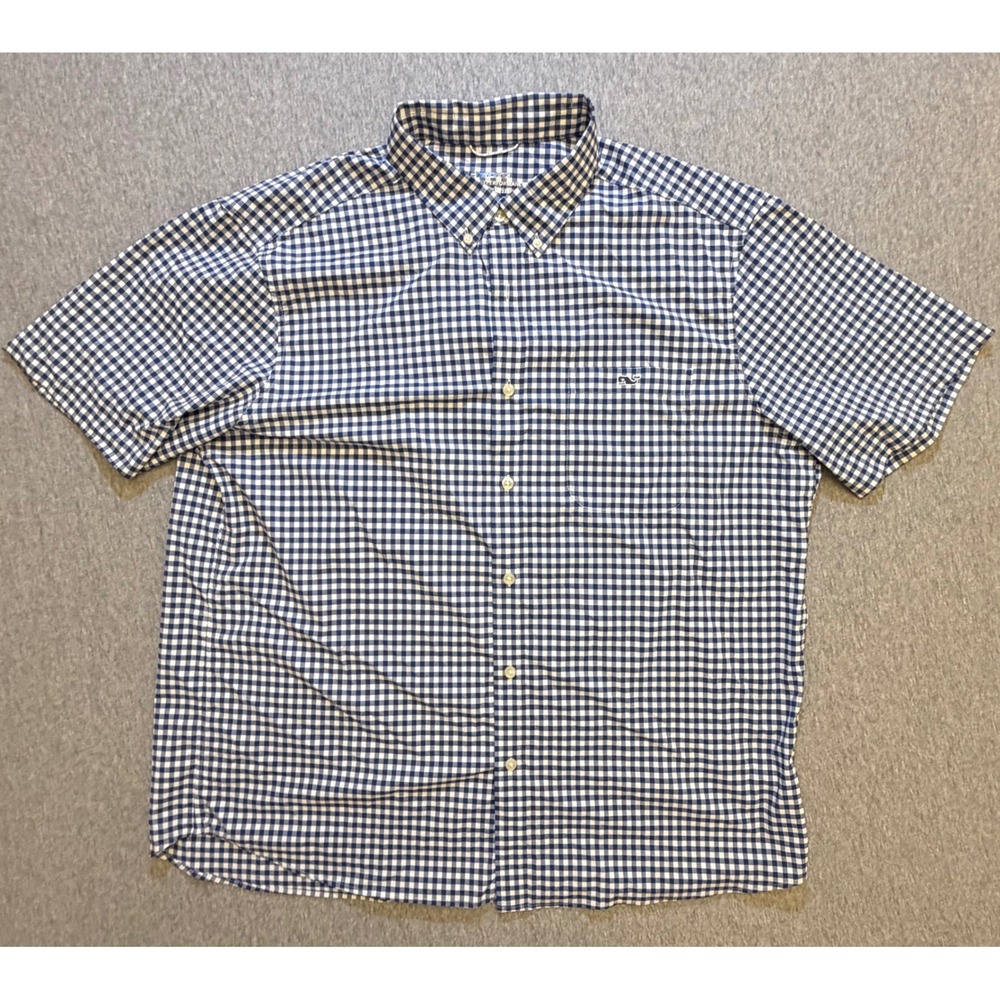 Vineyard Vines OTG Performance Gingham Shirt Mens XL Blue Short Sleeve 1W011429
